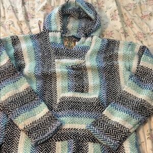 Striped Hooded Jacket in Black, Blue, and White